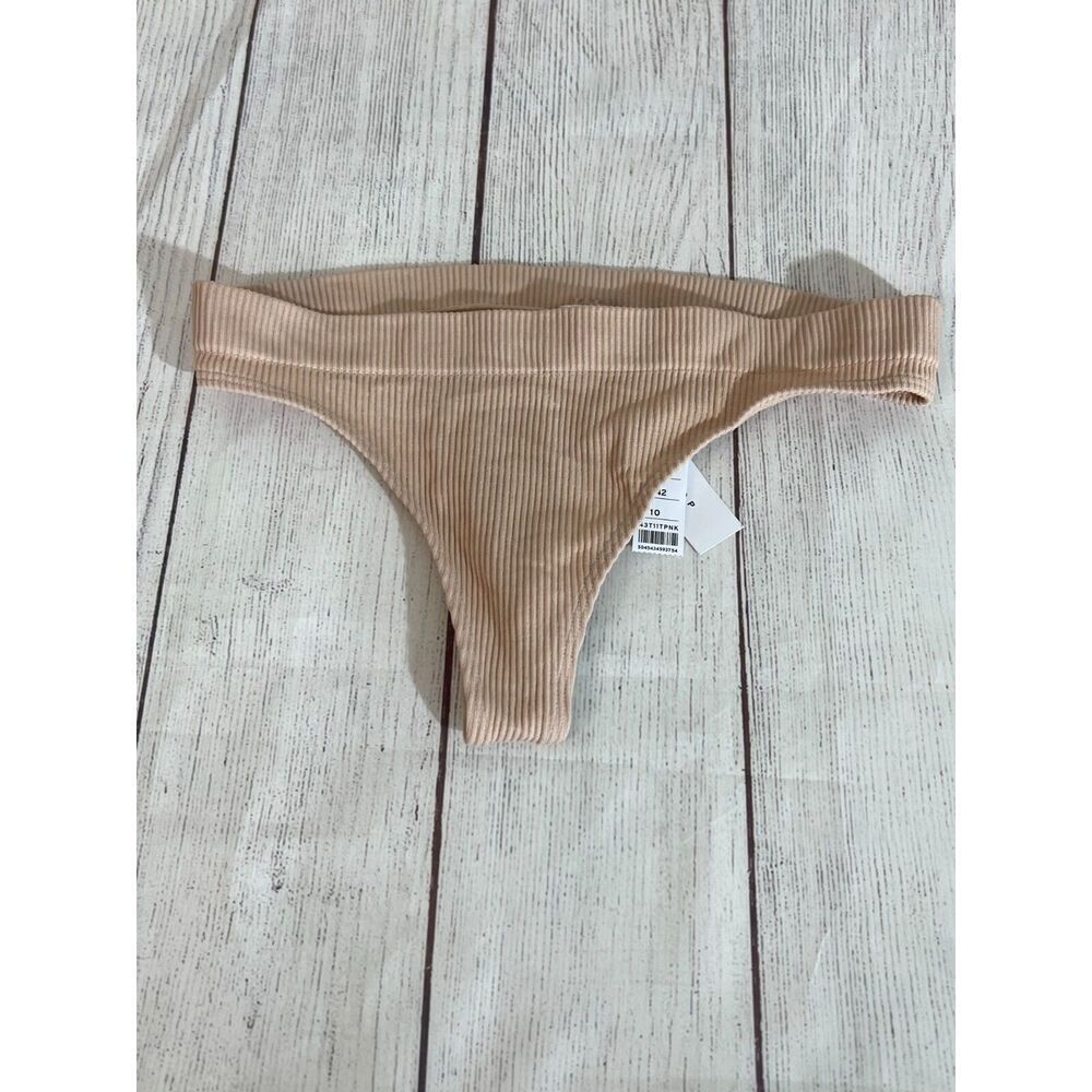 Beige ribbed women s hipster thong size 8-10